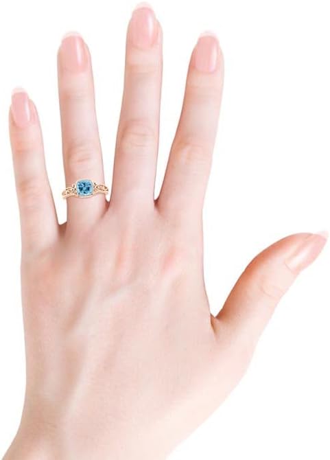 Angara Natural Vintage Style Cushion Swiss Blue Topaz Solitaire Ring in 14K Solid Gold/Platinum for Women | November Birthstone Jewellery for Her | Wedding | Anniversary