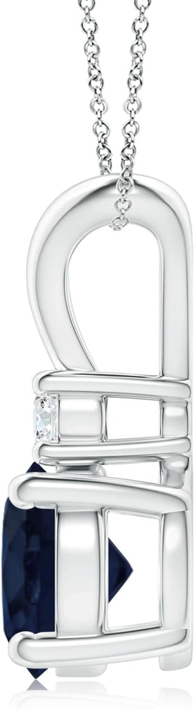 Angara Natural Round Blue Sapphire Solitaire V-Bale Pendant/Necklace with Diamond in Sterling Silver/14K Solid Gold/Platinum for Women | September Birthstone Jewellery for Her | Wedding