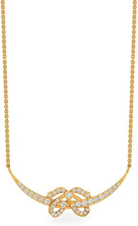 IGI Certified, Round Shape Natural Diamonds (H-I Color & I1-I2 Clarity) Pave Setting in Solid 18k Yellow Gold Beautiful Bow Necklace Fine Jewelry For Women