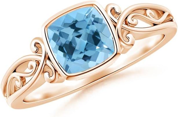 Angara Natural Vintage Style Cushion Swiss Blue Topaz Solitaire Ring in 14K Solid Gold/Platinum for Women | November Birthstone Jewellery for Her | Wedding | Anniversary