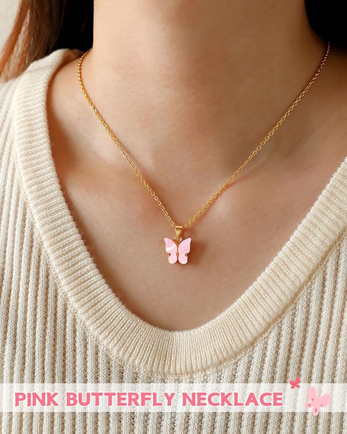 PINKDODO Pink Butterfly Necklace Gifts for Girls A Symbol of Growth, Courage and Beauty