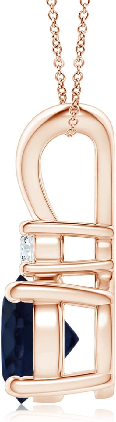 Angara Natural Round Blue Sapphire Solitaire V-Bale Pendant/Necklace with Diamond in Sterling Silver/14K Solid Gold/Platinum for Women | September Birthstone Jewellery for Her | Wedding