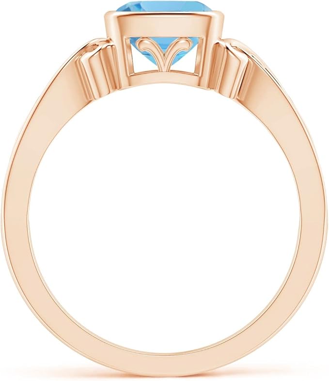 Angara Natural Vintage Style Cushion Swiss Blue Topaz Solitaire Ring in 14K Solid Gold/Platinum for Women | November Birthstone Jewellery for Her | Wedding | Anniversary