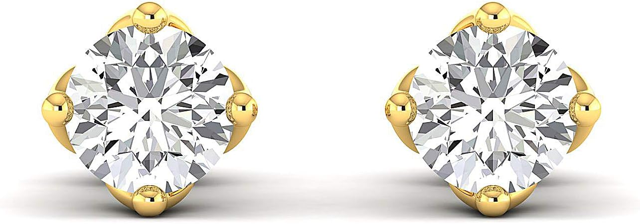 Earring Studs 0.3 to 4 Carat Moissanite Stud Earrings (Round Brilliant) 14K yellow-gold (GH/VVS) Stud Earrings for Women perfect Jewelry Gifts for Women Teen Girls