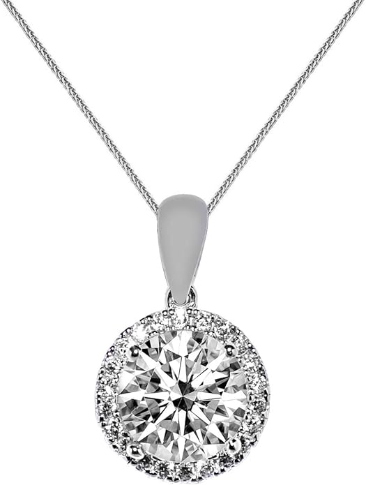 Jewelry 14K White Gold Cubic Zirconia Halo Earring and Pendant Set