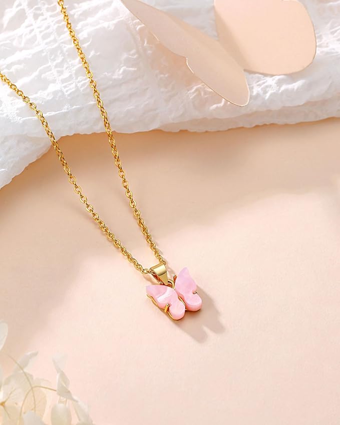 PINKDODO Pink Butterfly Necklace Gifts for Girls A Symbol of Growth, Courage and Beauty