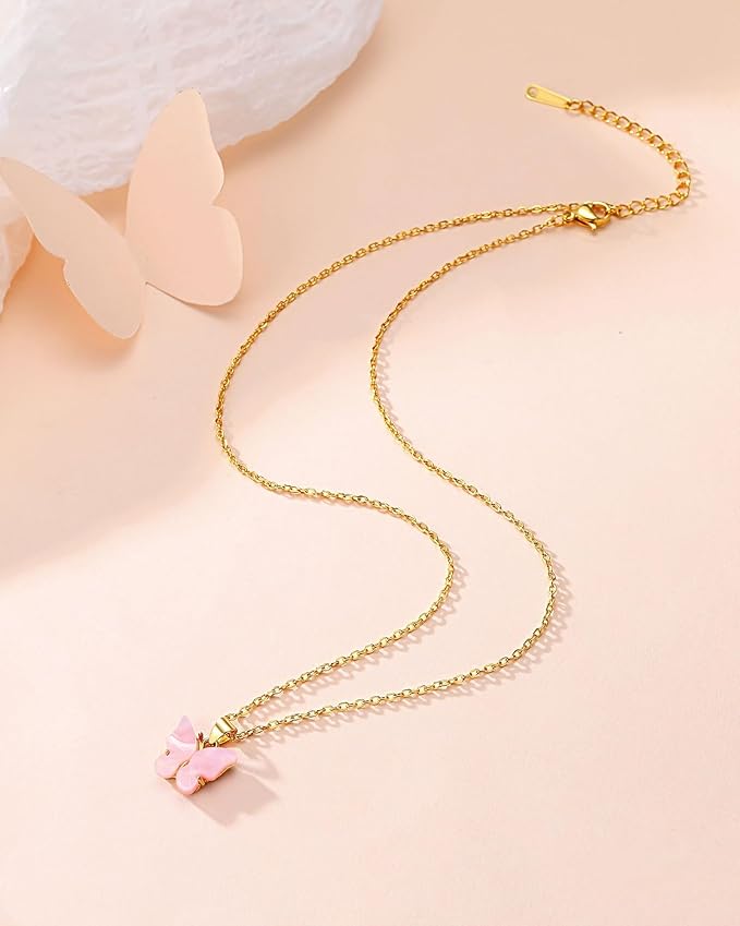 PINKDODO Pink Butterfly Necklace Gifts for Girls A Symbol of Growth, Courage and Beauty