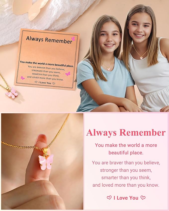 PINKDODO Pink Butterfly Necklace Gifts for Girls A Symbol of Growth, Courage and Beauty